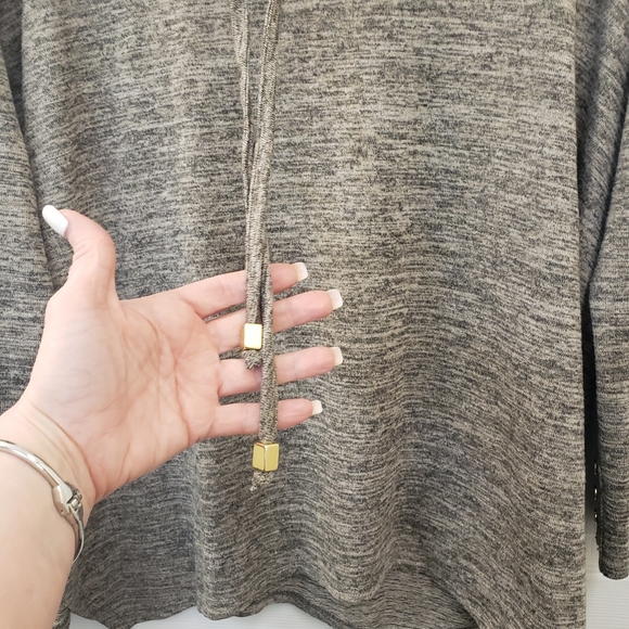 Rafaella weekend, Tan black, cowlneck drawstring, sharkbite hem knit tunic, SZXL - Picture 7 of 14